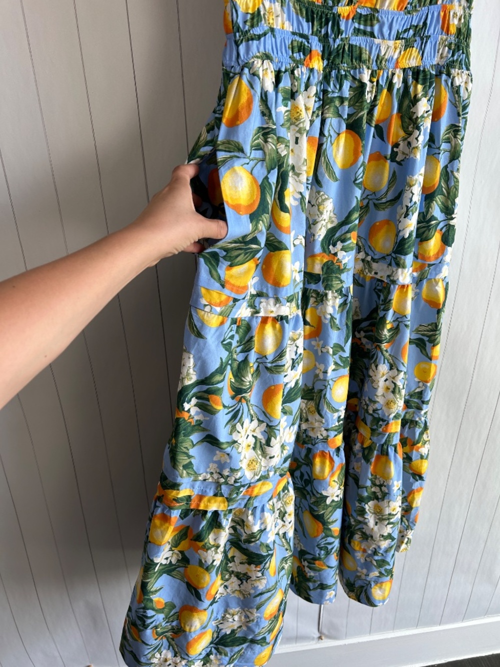 Anthropologie Size M Somerset maxi dress blue lemon floral print cotton tiered - Picture 5 of 10
